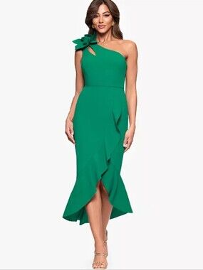 XSCAPE Petite Asymmetrical One-Shoulder Ruffled Midi Dress Size 6P
